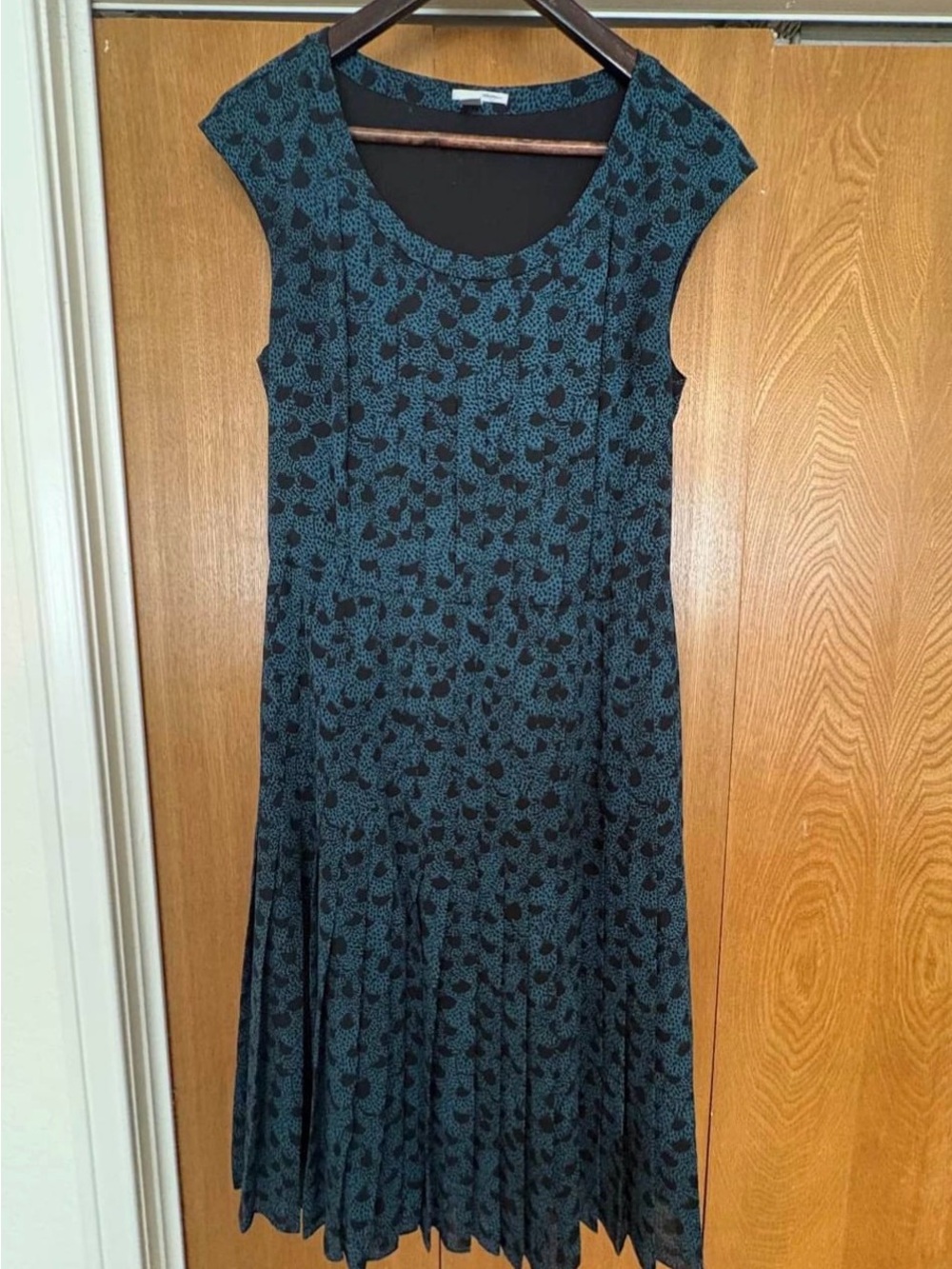 Halogen Teal and Black Cap-Sleeve A-Line Midi Dress